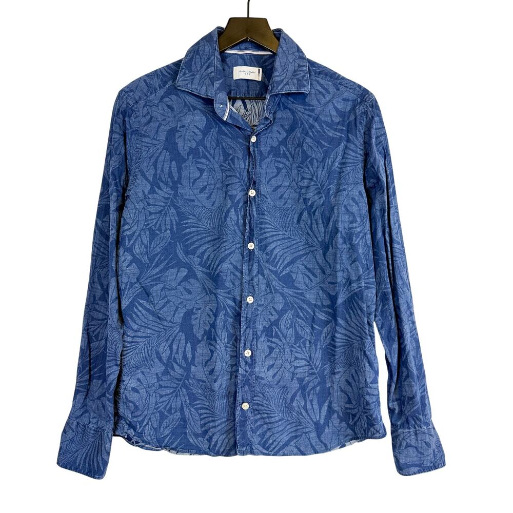 Tintoria Mattei 954 Blue Button Up Leaves Shirt - 40 15 3/4